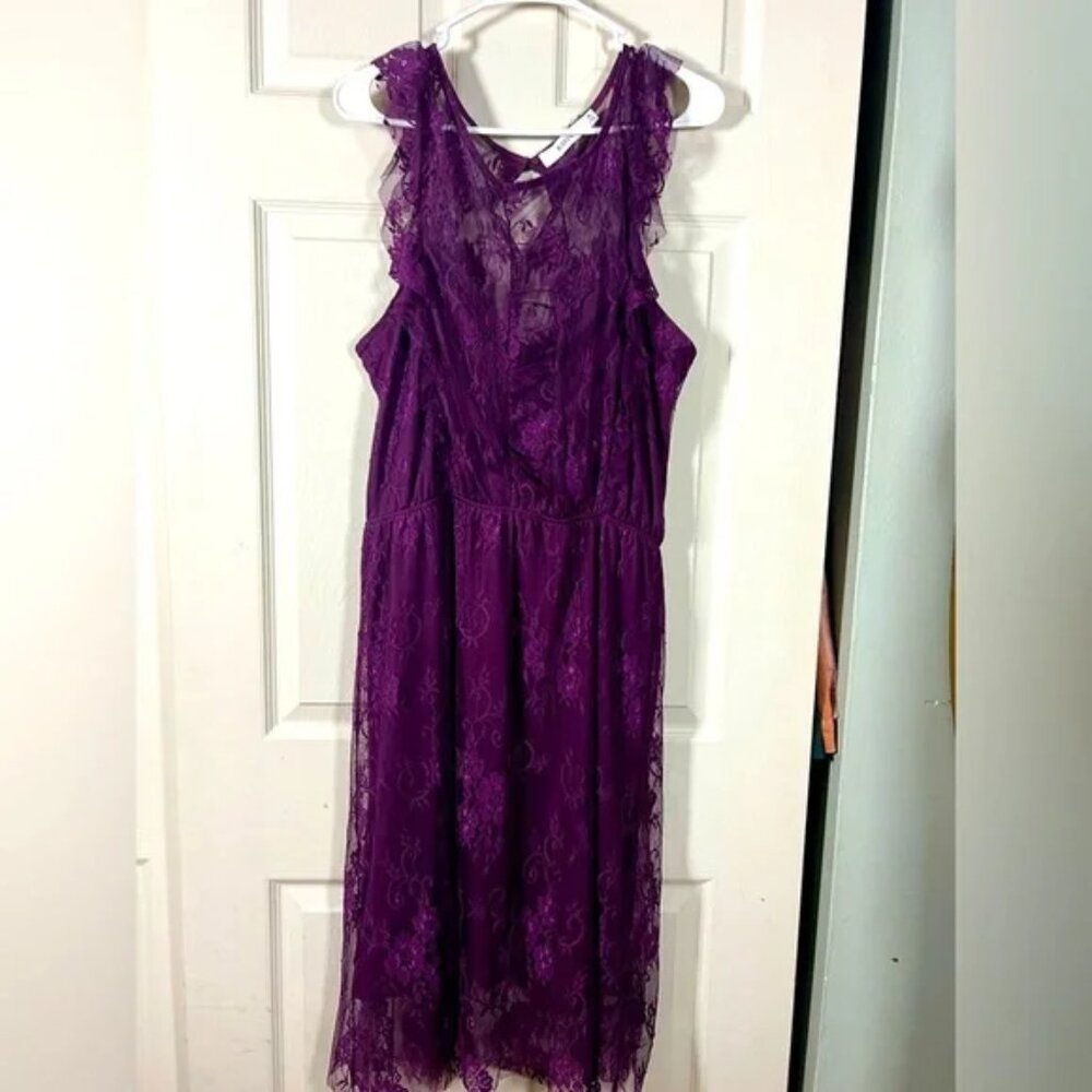 JustFab Deep Purple Lace Dress, midi knee length